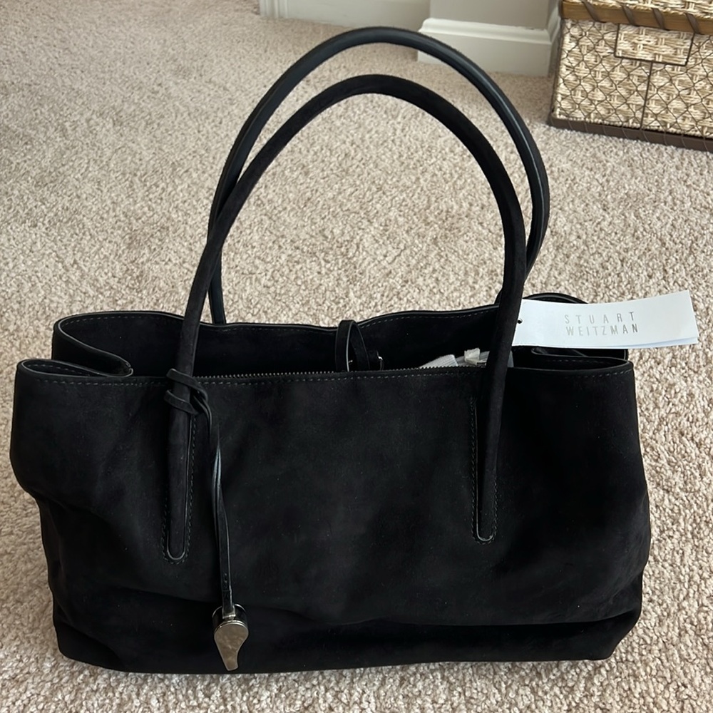 NWT Stuart Weitzman Black Suede Shoulder Bag with whistle
